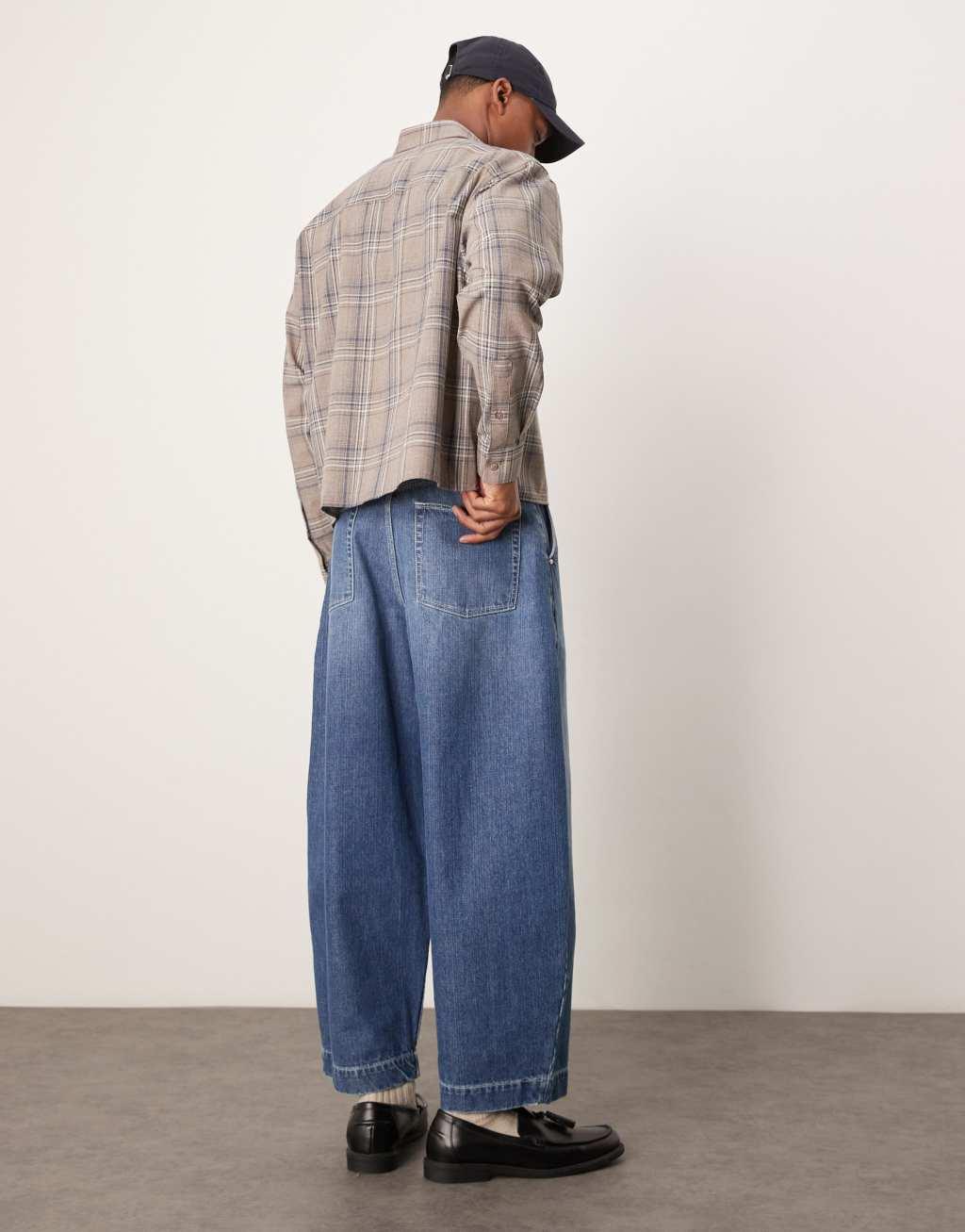 ASOS DESIGN oversized boxy shirt in beige check Product Image