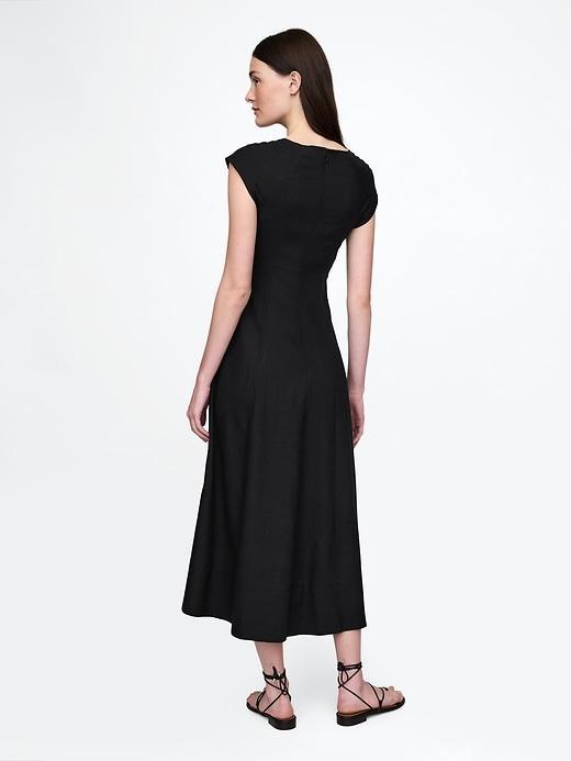 Linen-Blend Cap-Sleeve Maxi Dress Product Image