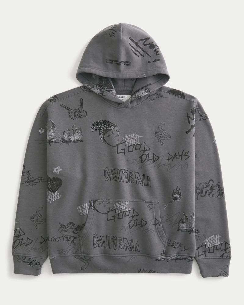 Boxy Flame Graphic Zip-Up Hoodie Product Image