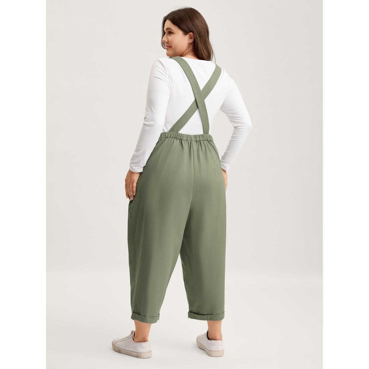 Plus Size Denimsage Pure Cotton Cuffed Hem Stretchy Waist Jumpsuit Women Sleeveless Non Everyday-Casual Loose Jumpsuits BloomChic 30/6X Product Image