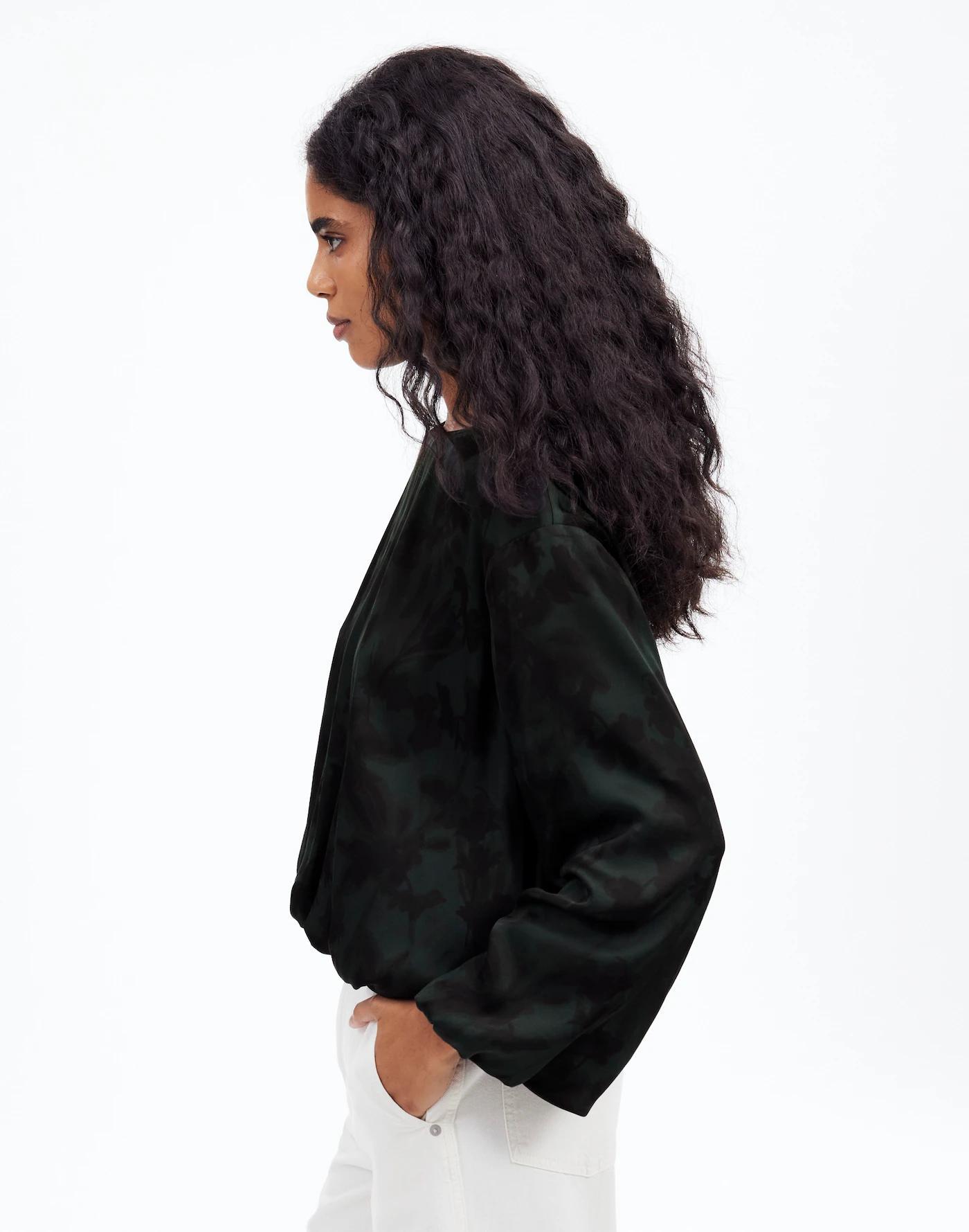 Long-Sleeve Bubble-Hem Top in Satin Product Image