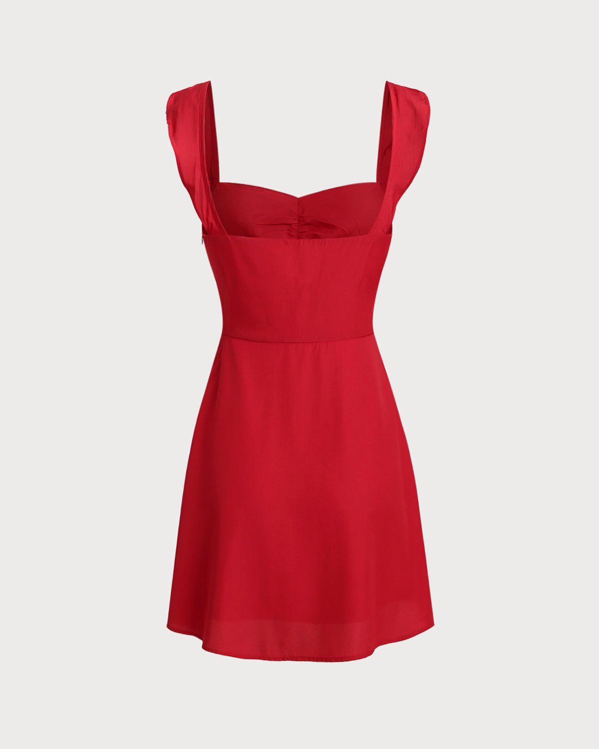 Red Sweetheart Neck Slip Mini Dress Product Image