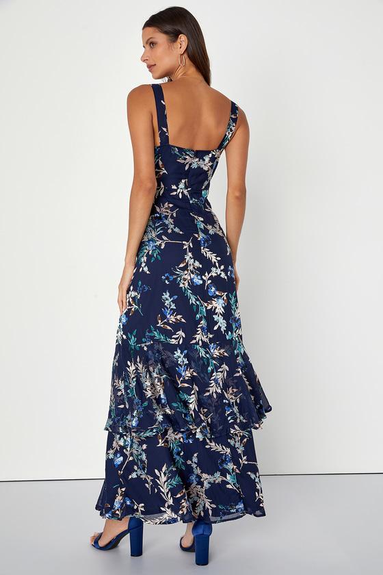 Stunning Sweetness Navy Blue Floral Burnout Maxi Dress Product Image