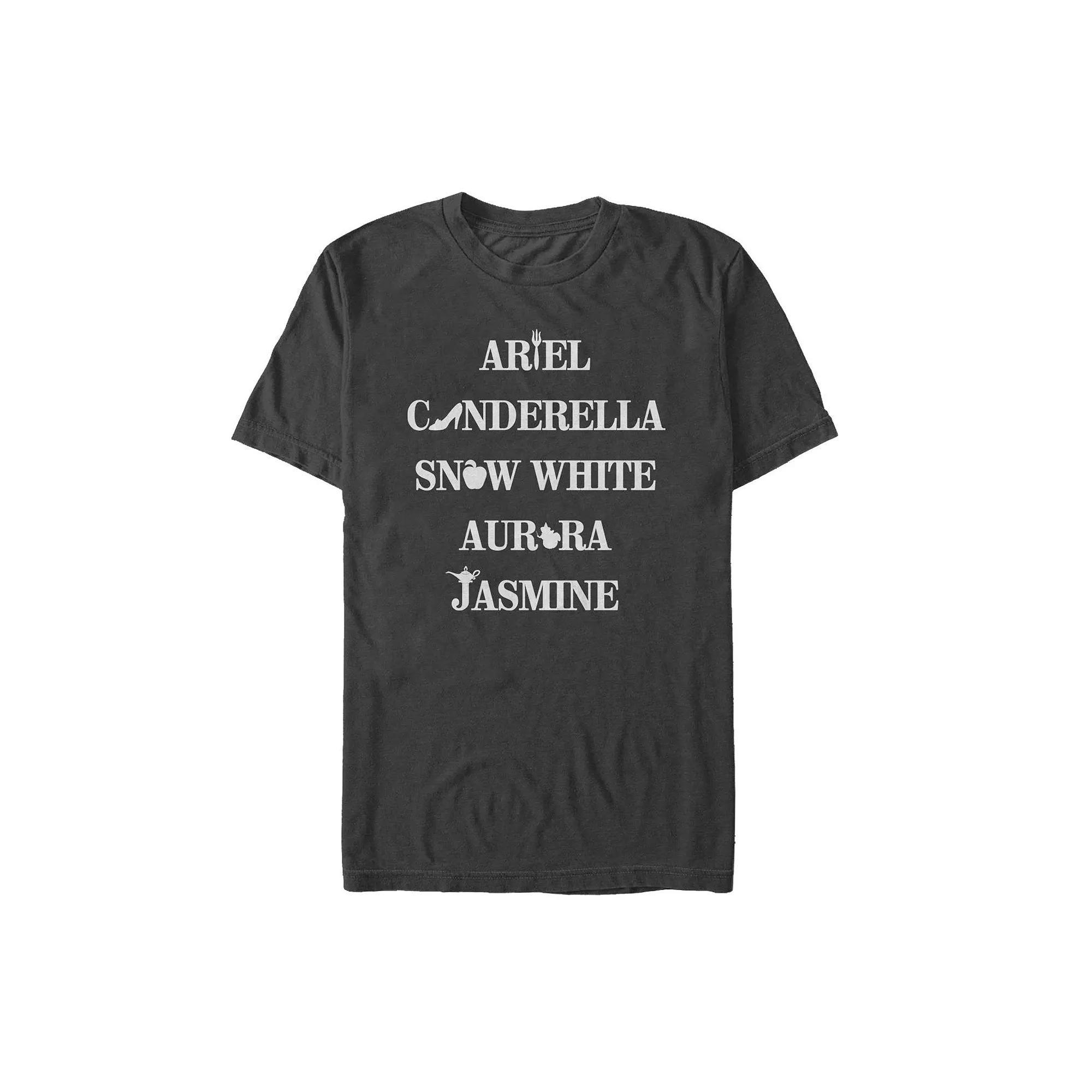 Men's Disney Princesses Names And Icons Tee, Size: Medium, Black Product Image