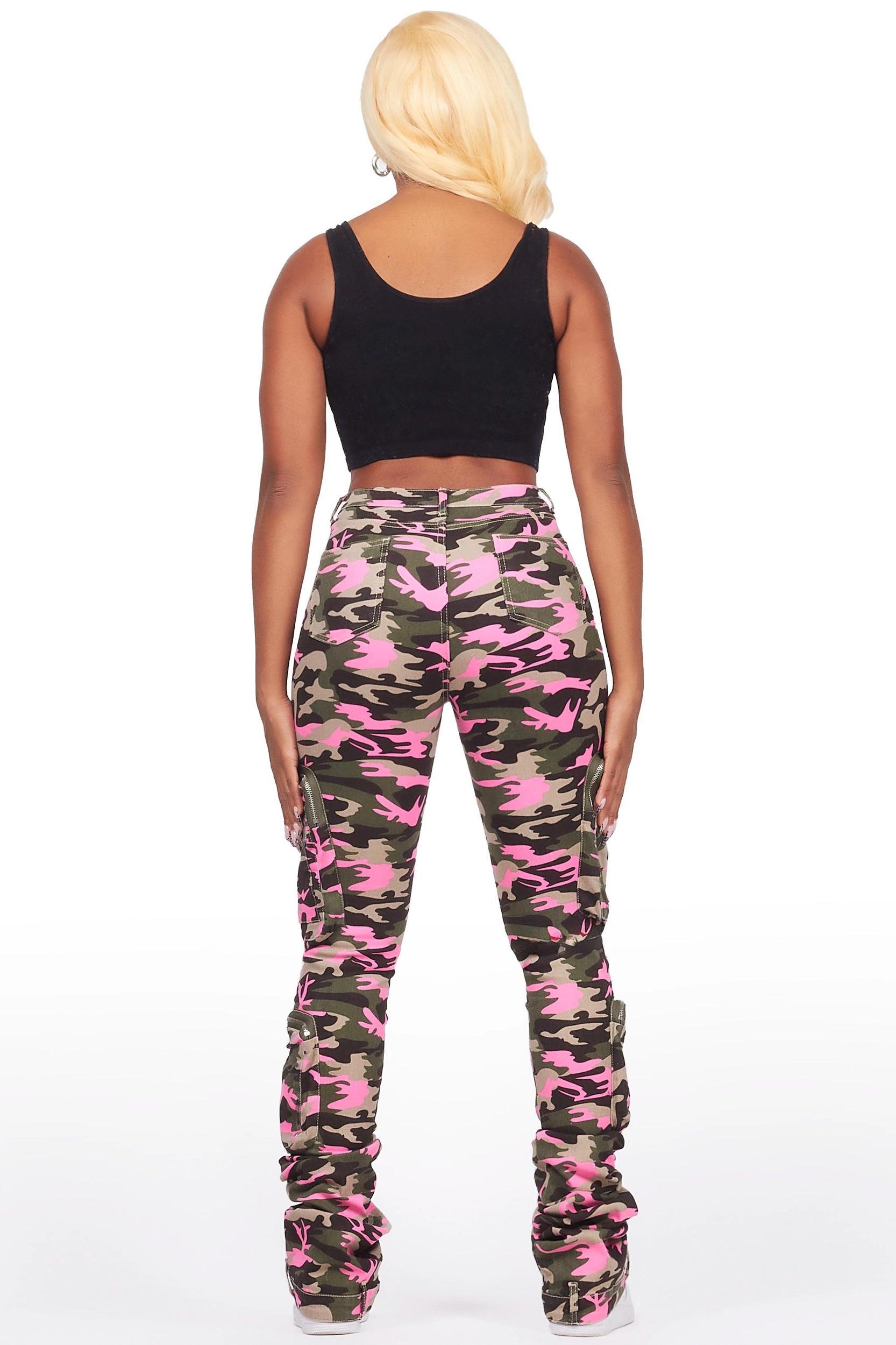 Alisson Green/Pink Camo Cargo Super Stacked Jean Female Product Image