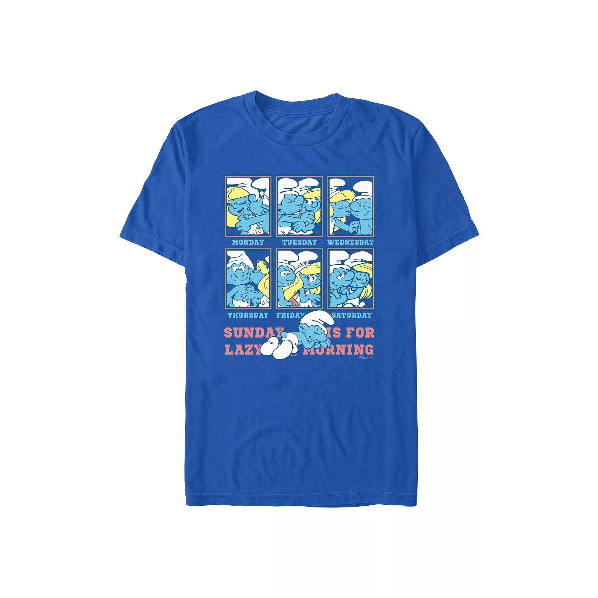 Men's Smurfs Sunday Is For Lazy Morning Graphic Tee, Size: XL, Royal Product Image