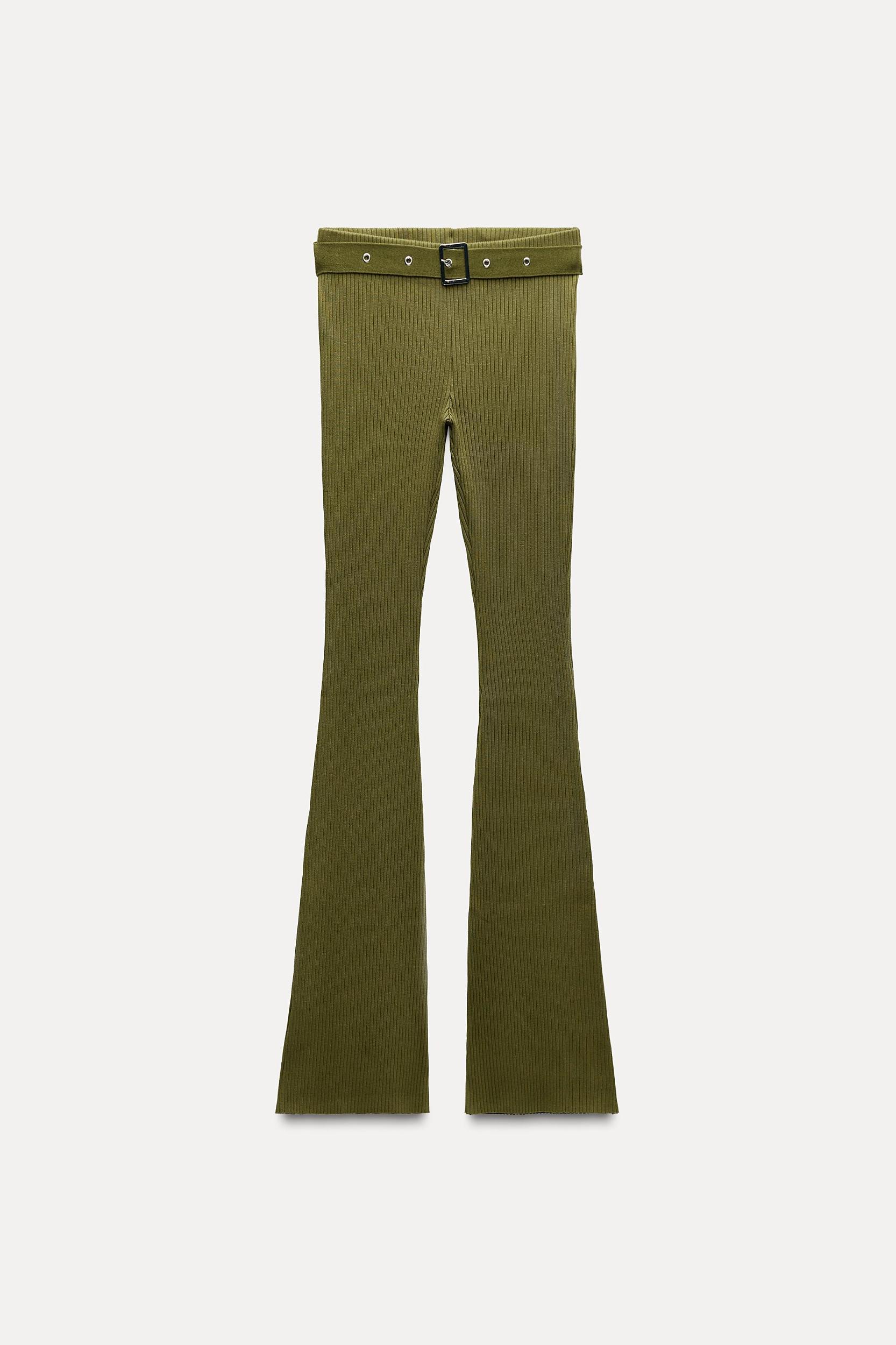 FLARED RIB PANTS WITH BELT Product Image