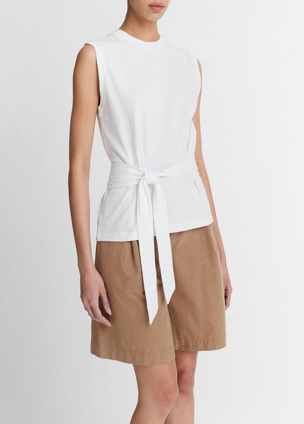 Womens Cotton Sleeveless Wrap Top, Optic White, Size S Vince Product Image
