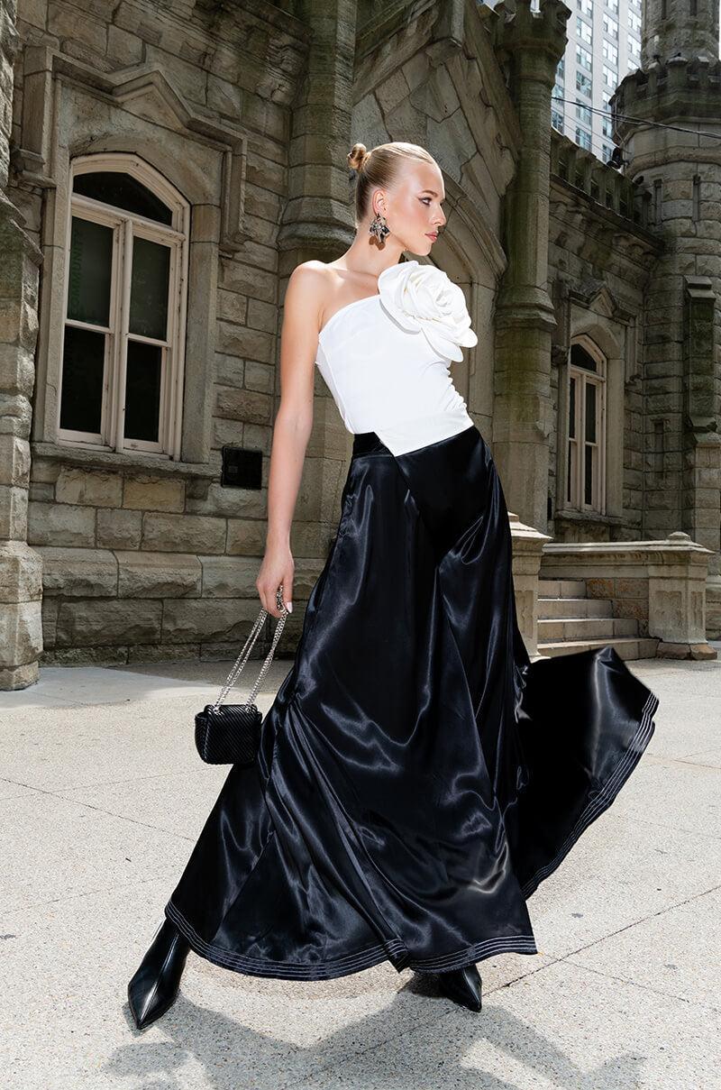 RISKY BUSINESS WRAP AROUND WIDE LEG SATIN PANT Product Image