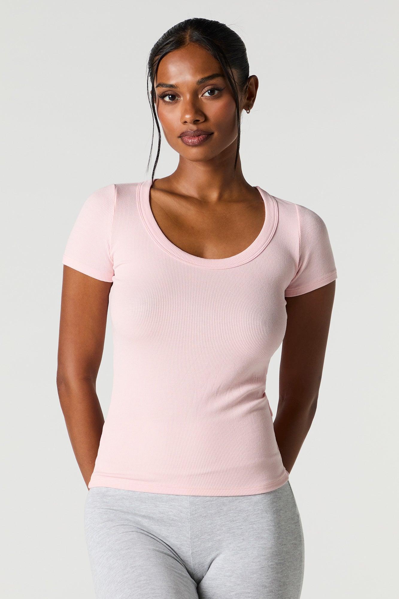 Ribbed Scoop Neck T-Shirt Female Product Image
