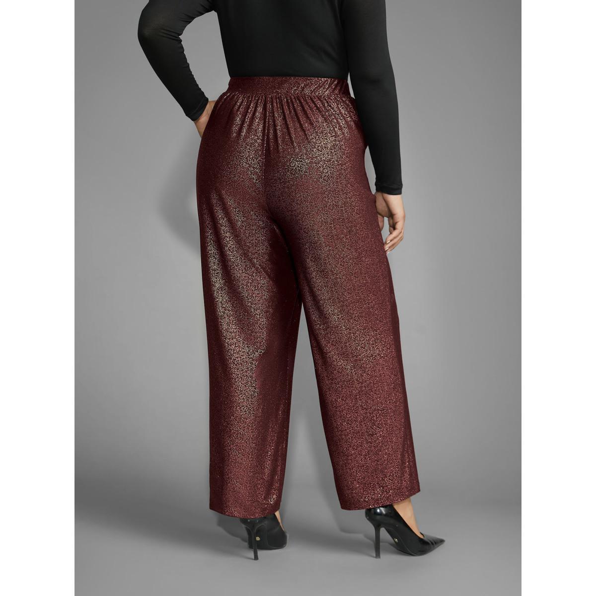 Plus Size Sequin Knit Elastic Waist Holiday Pants Women Burgundy Formal Mid Rise Party Pants BloomChic 18-20/2X Product Image