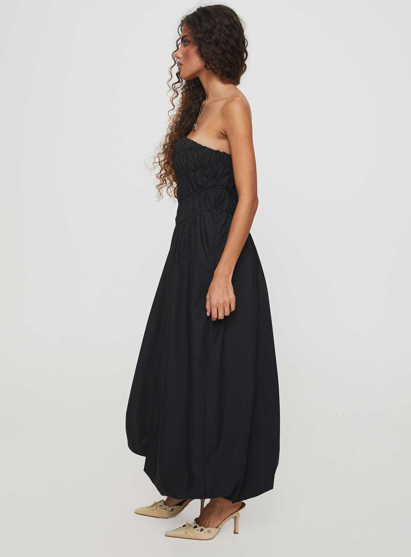 Brydie Bubble Hem Midi Dress Black Product Image