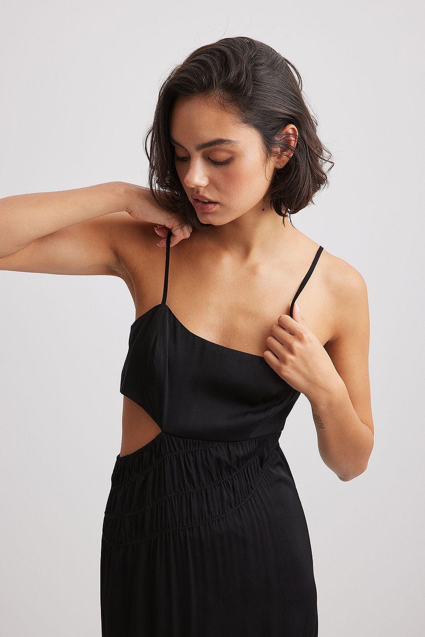 Ruched Satin Maxi Dress Product Image