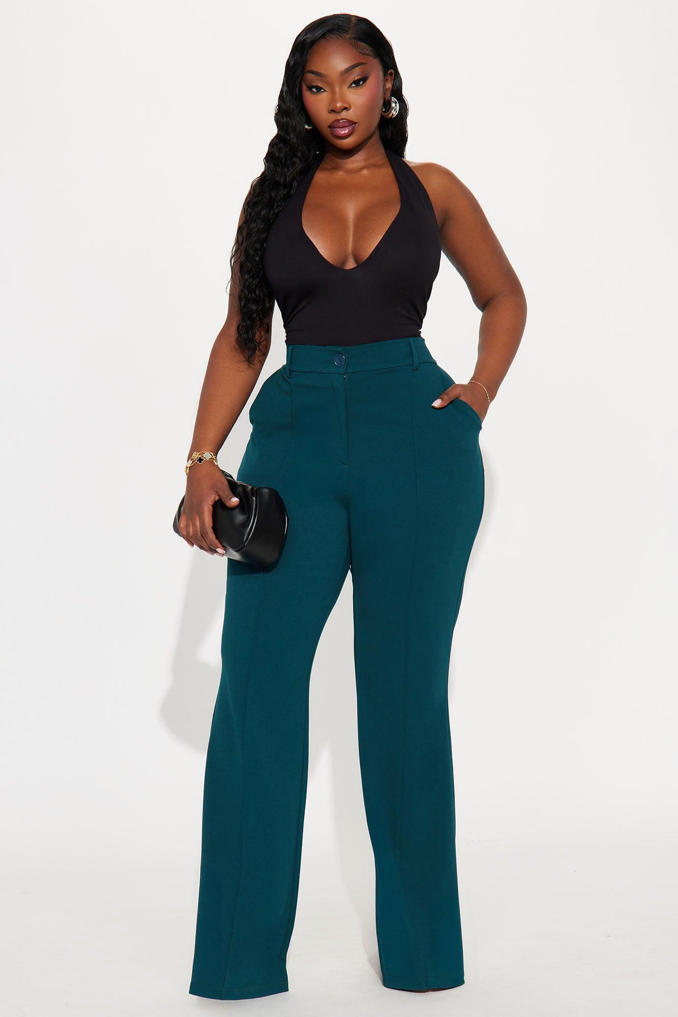 Heidi Wide Leg Trouser Pant - Hunter Green Product Image