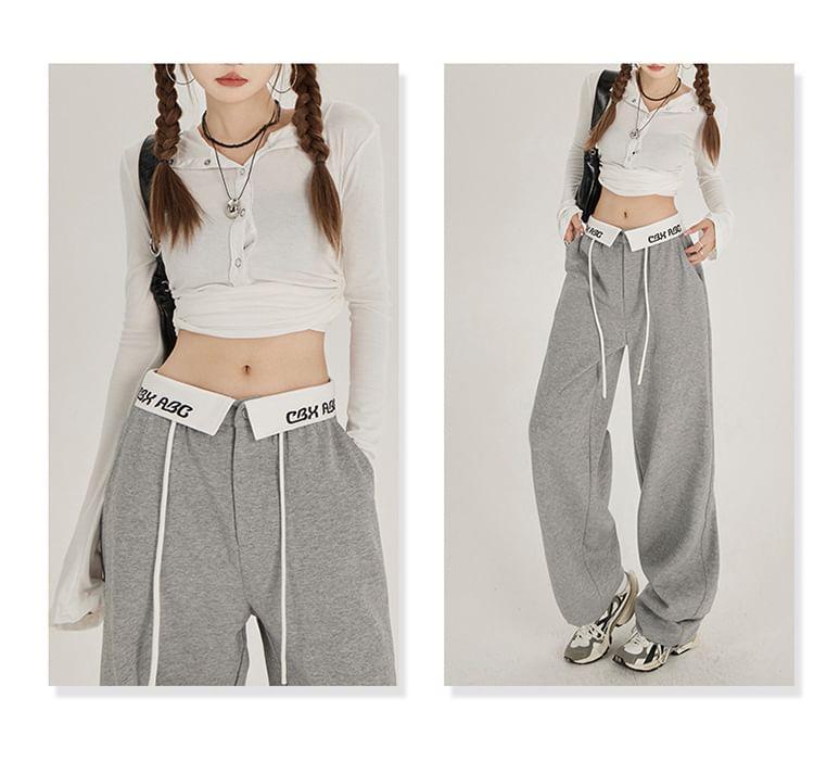 Low Waist Folded Waistline Loose-Fit Wide-Leg Sweatpants Product Image