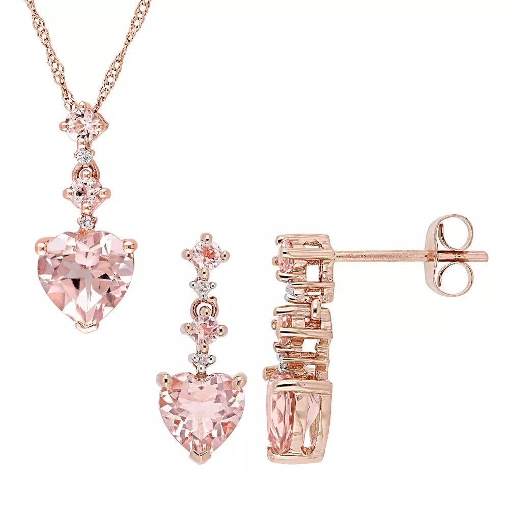Stella Grace 14k Rose Gold Morganite & Diamond Accent Heart Pendant Necklace & Earring Set, Women's, Size: 17" Product Image