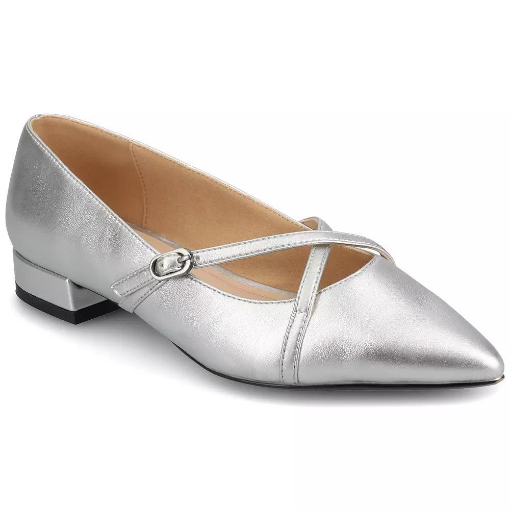 Journee Camby Pointed Toe Covered Block Heel Women's Dress Flats, Size: 8 Wide, Silver Product Image