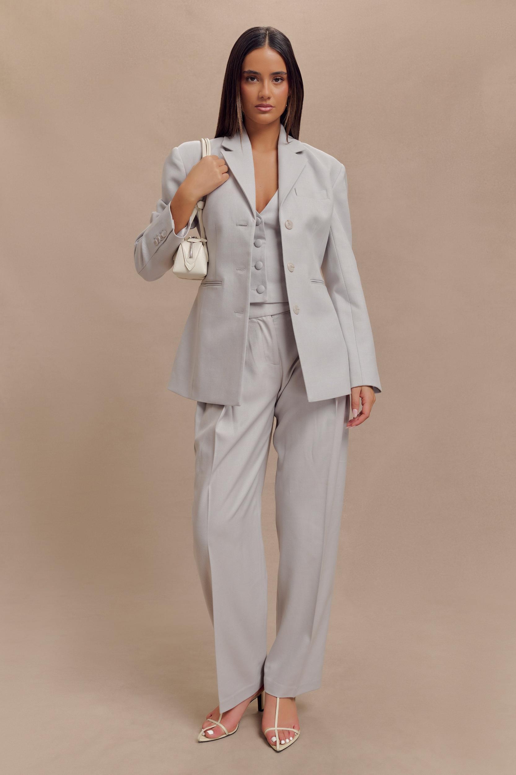 Penelope Pleated High Waisted Pants - Grey Product Image