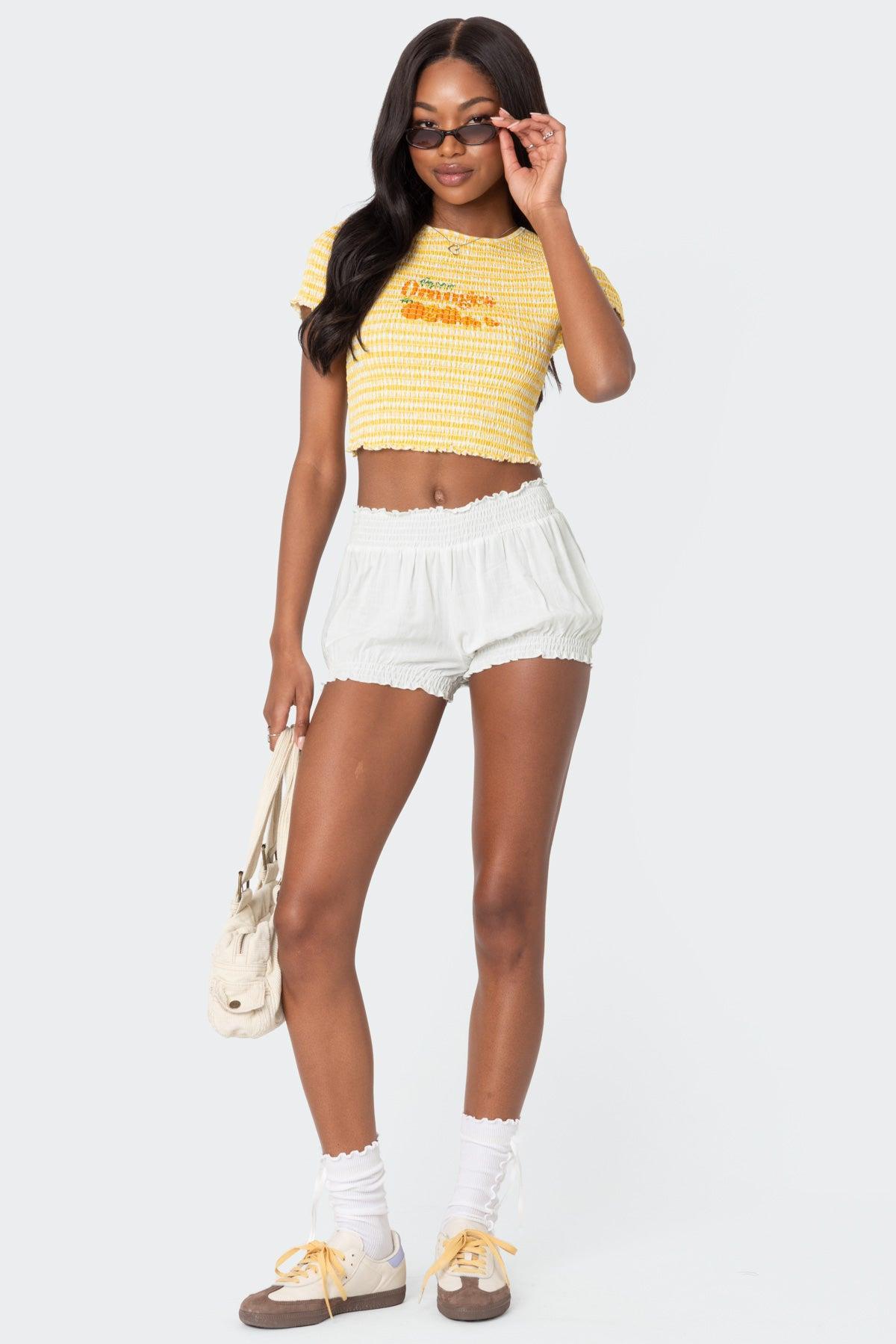 Orange Smocked Gingham Top Product Image