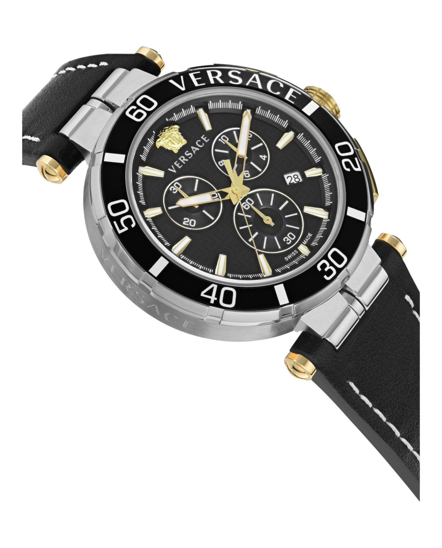 Versace Greca Chrono Leather Watch Product Image