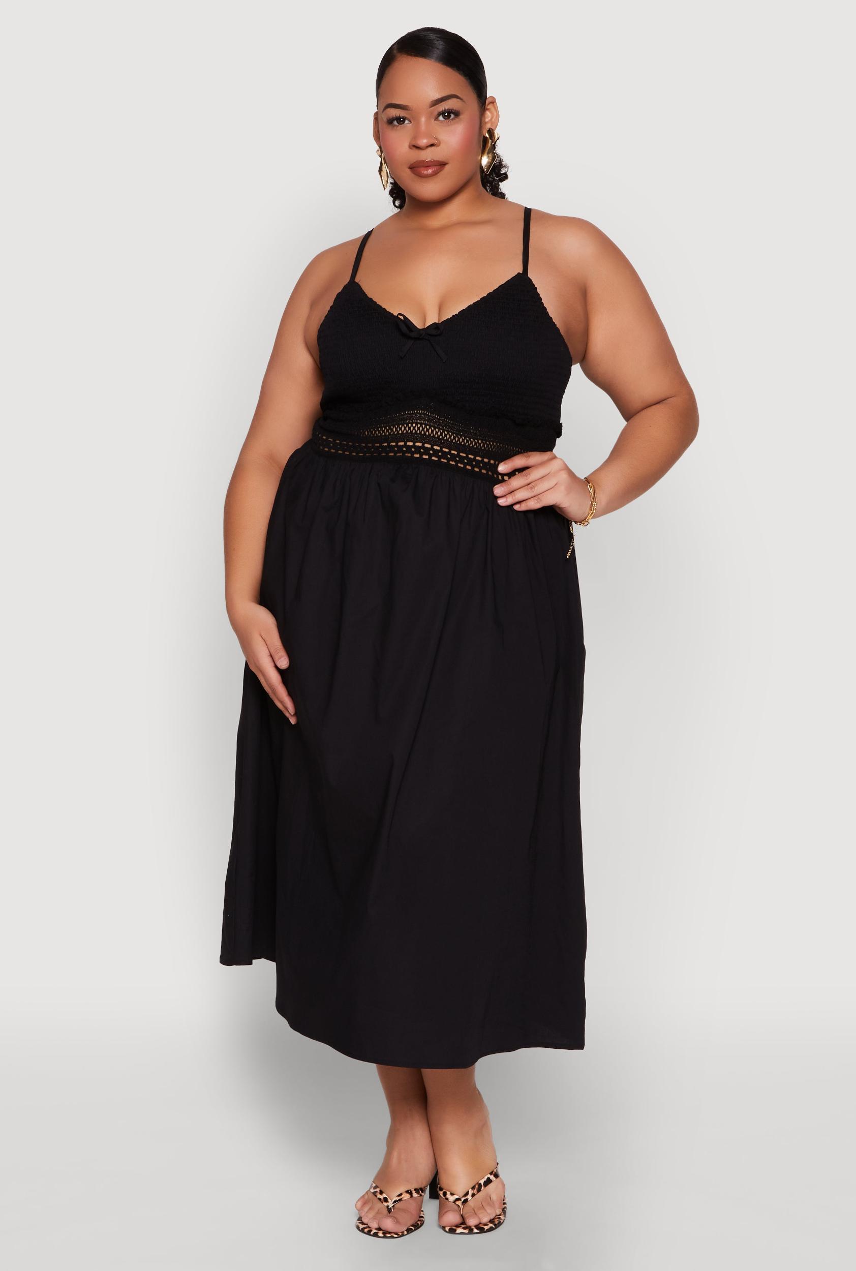 Womens Plus Size Almost Famous Crochet Empire Waist Midi Dress Product Image