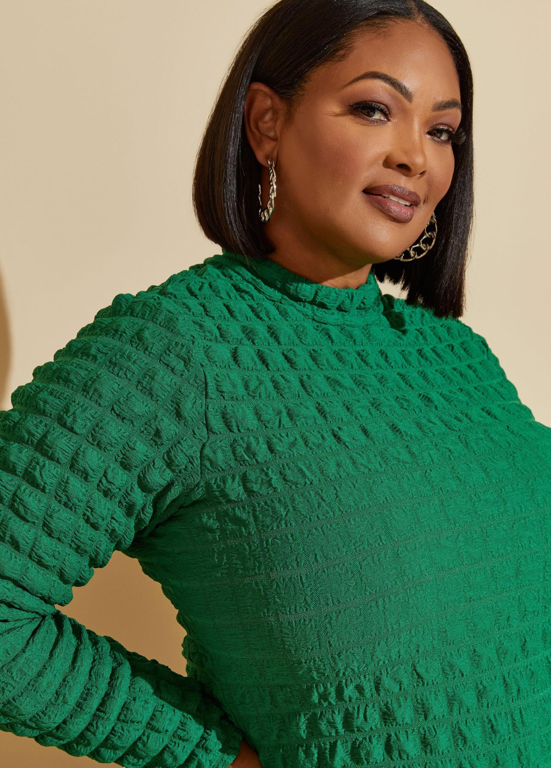 Puff Effect Mock Neck Top Product Image
