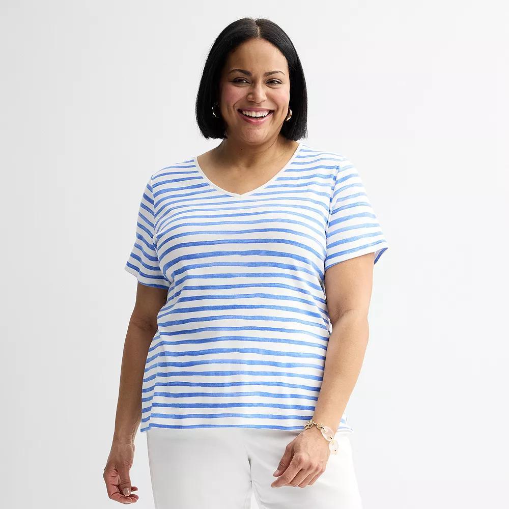 Plus Size Croft & Barrow® Essential V-Neck Top, Women's, Size: 4XL, Blue Wave Stripe Product Image