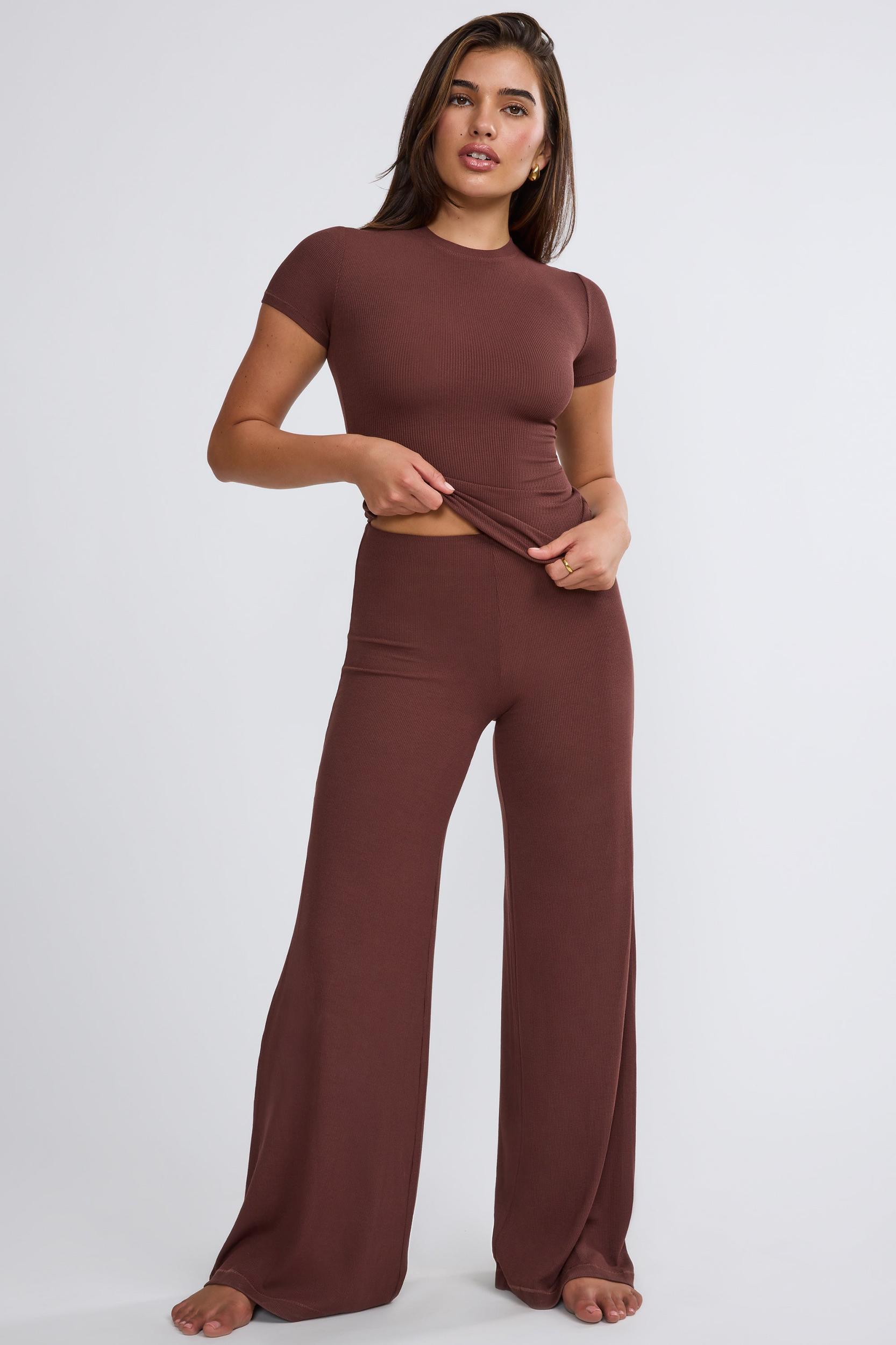Mid Rise Wide Leg Trouser in Chocolate Product Image
