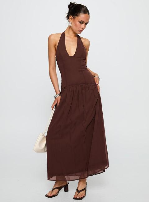 Chestnut Drop Waist Maxi Dress Brown Product Image
