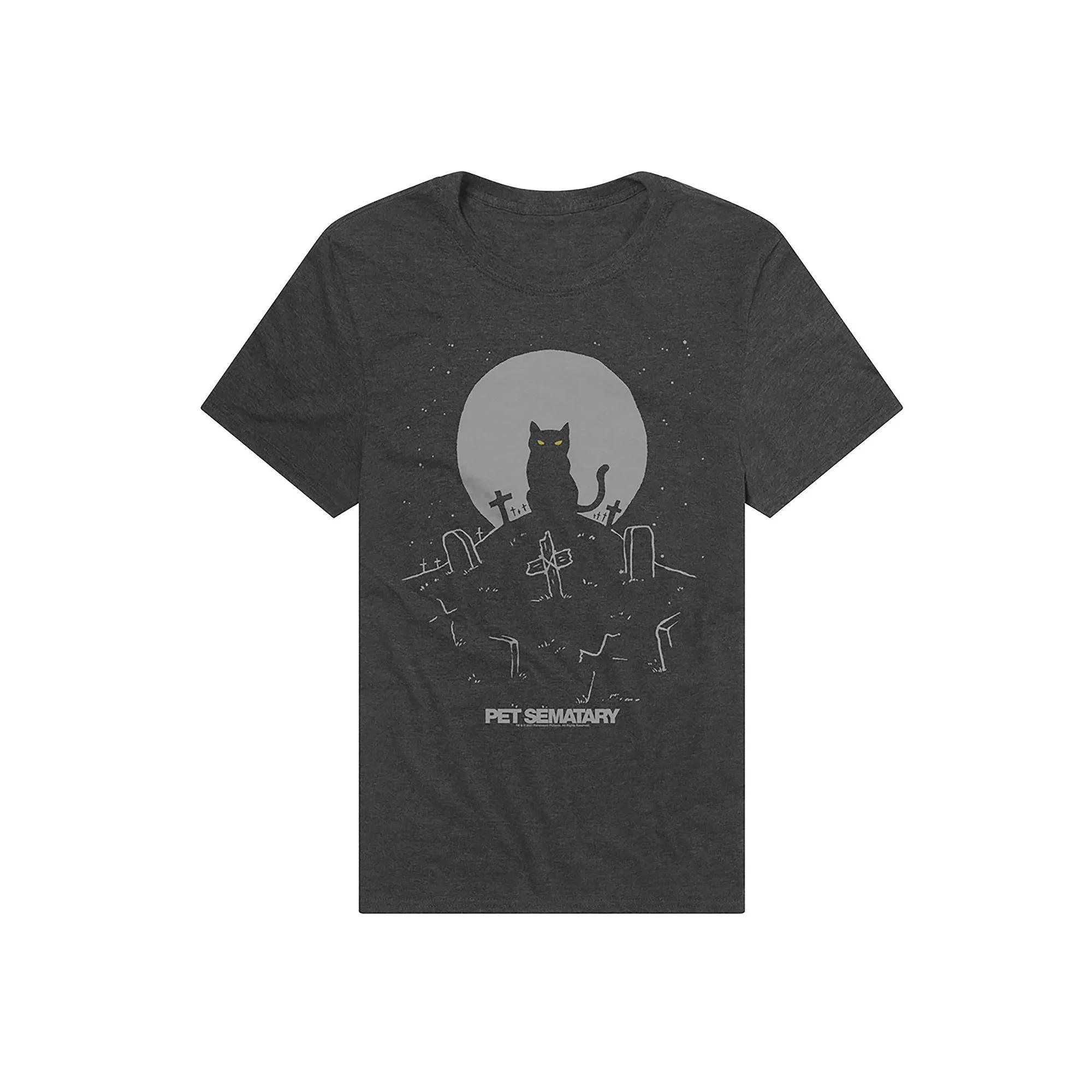 Men's Pet Semetary Cat With Tombstones Graphic Tee, Size: Small, Grey Product Image
