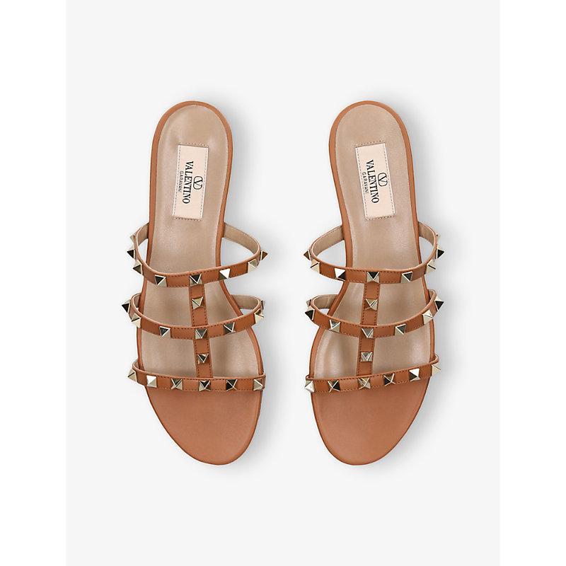 VALENTINO GARAVANI Womens Rockstud Leather Sandals Brow In Pink Product Image
