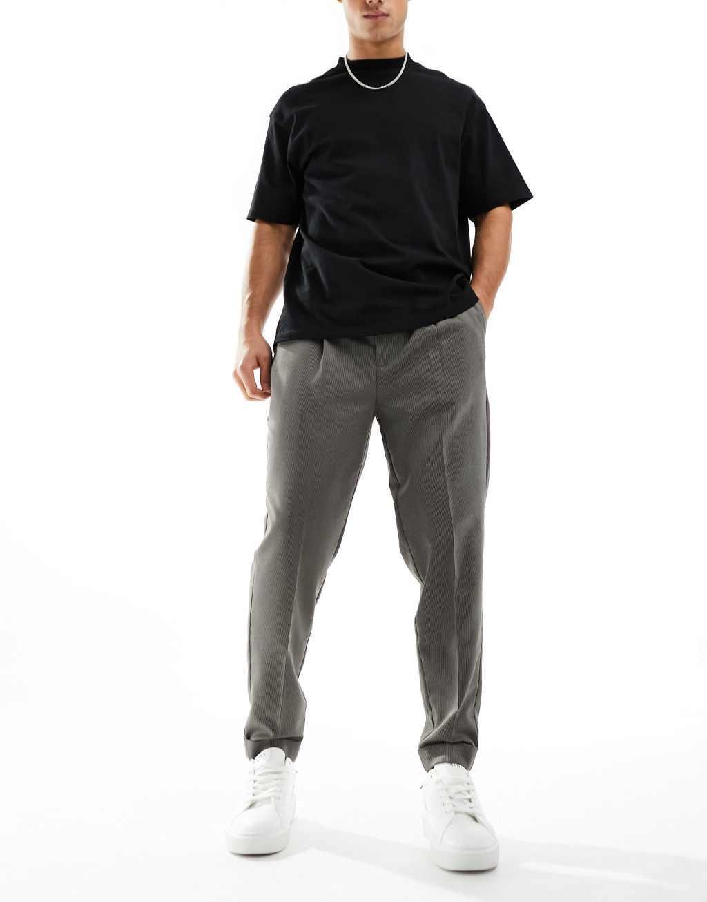 ASOS DESIGN smart tapered fit pants in brown microtexture Product Image