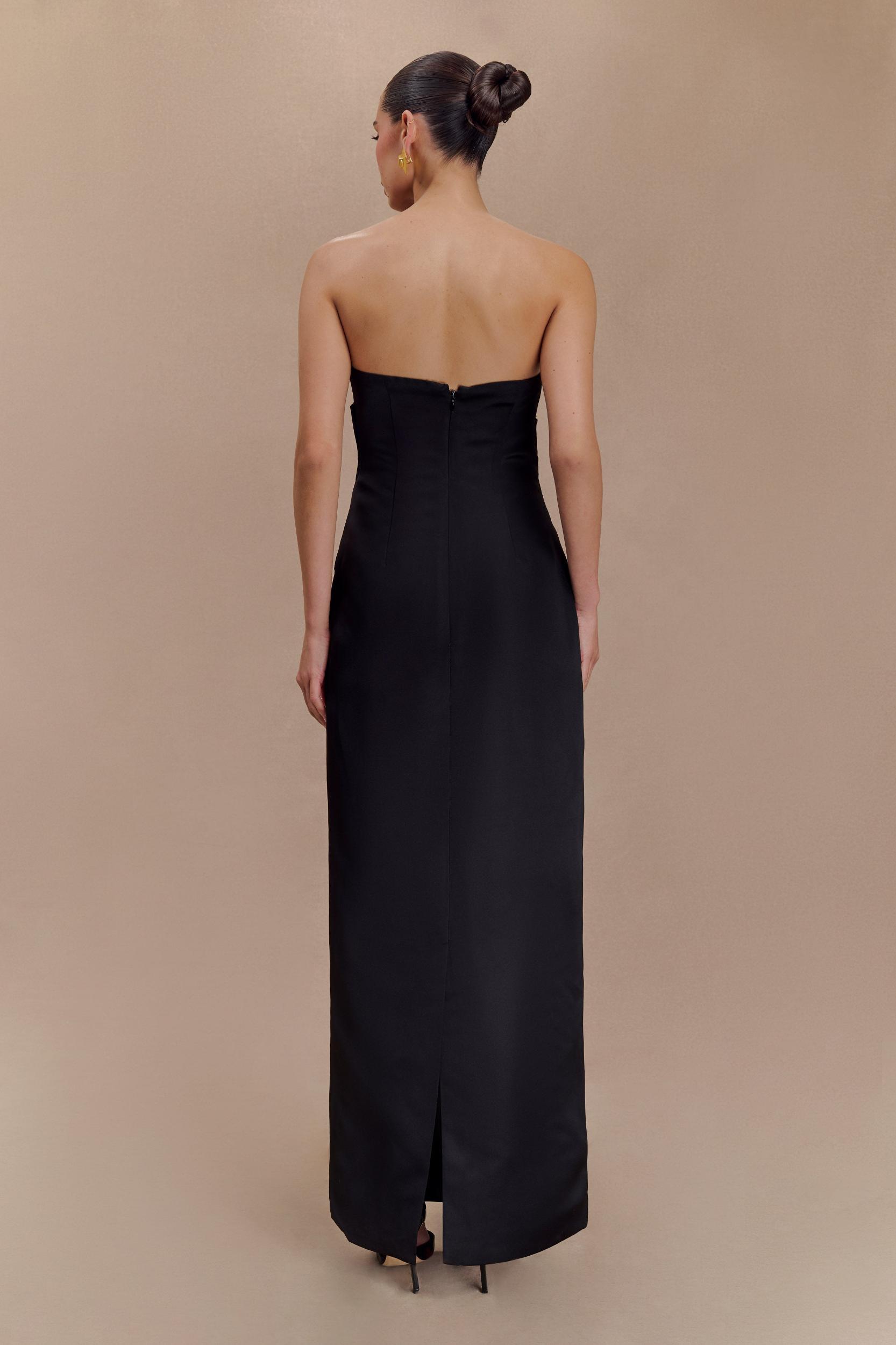 Cyrill Strapless Satin Structured Maxi Dress - Black Product Image
