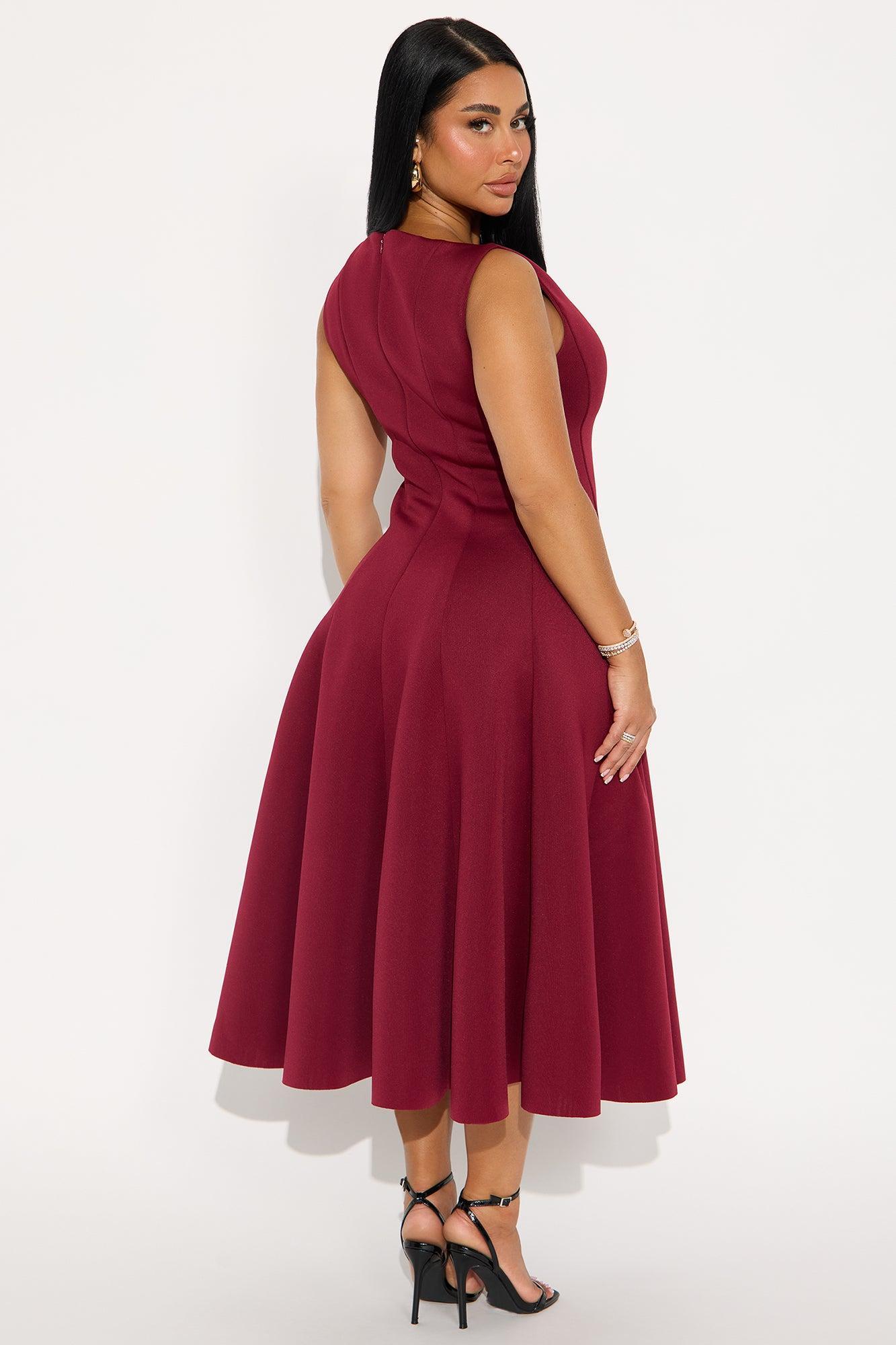 Sweet Sunday Pleated Midi Dress - Wine Product Image