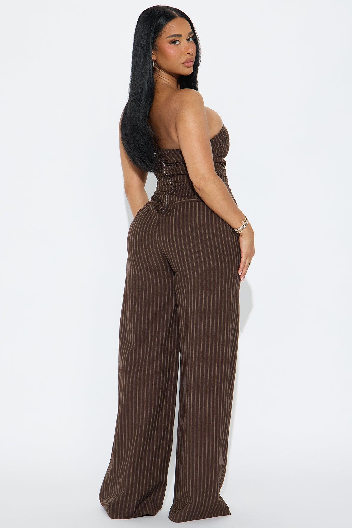 Palm Of My Hand Pinstripe Jumpsuit - Brown/combo Product Image