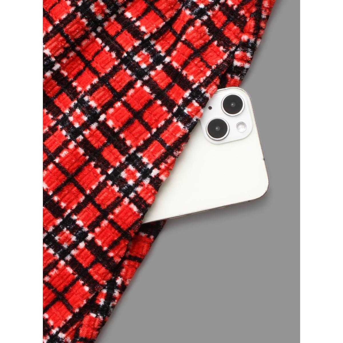 Plus Size Plaid Pinafore Elastic Waist Midi Dress Scarlet Women Elegant Texture Square Neck Sleeveless Curvy BloomChic 10/M Product Image