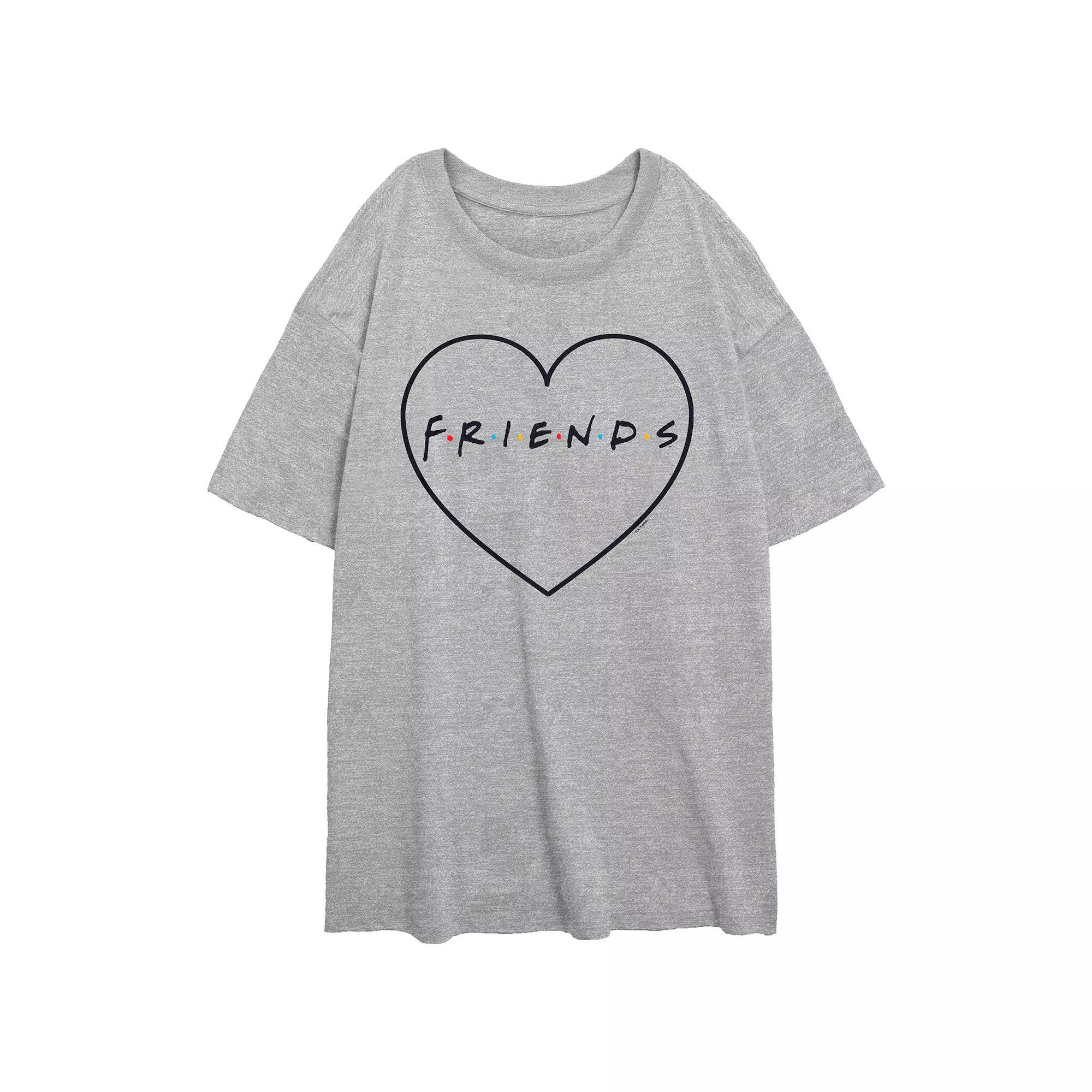 Juniors' Friends Heart Logo Oversized Graphic Tee, Women's, Size: Medium, Athletic Grey Product Image