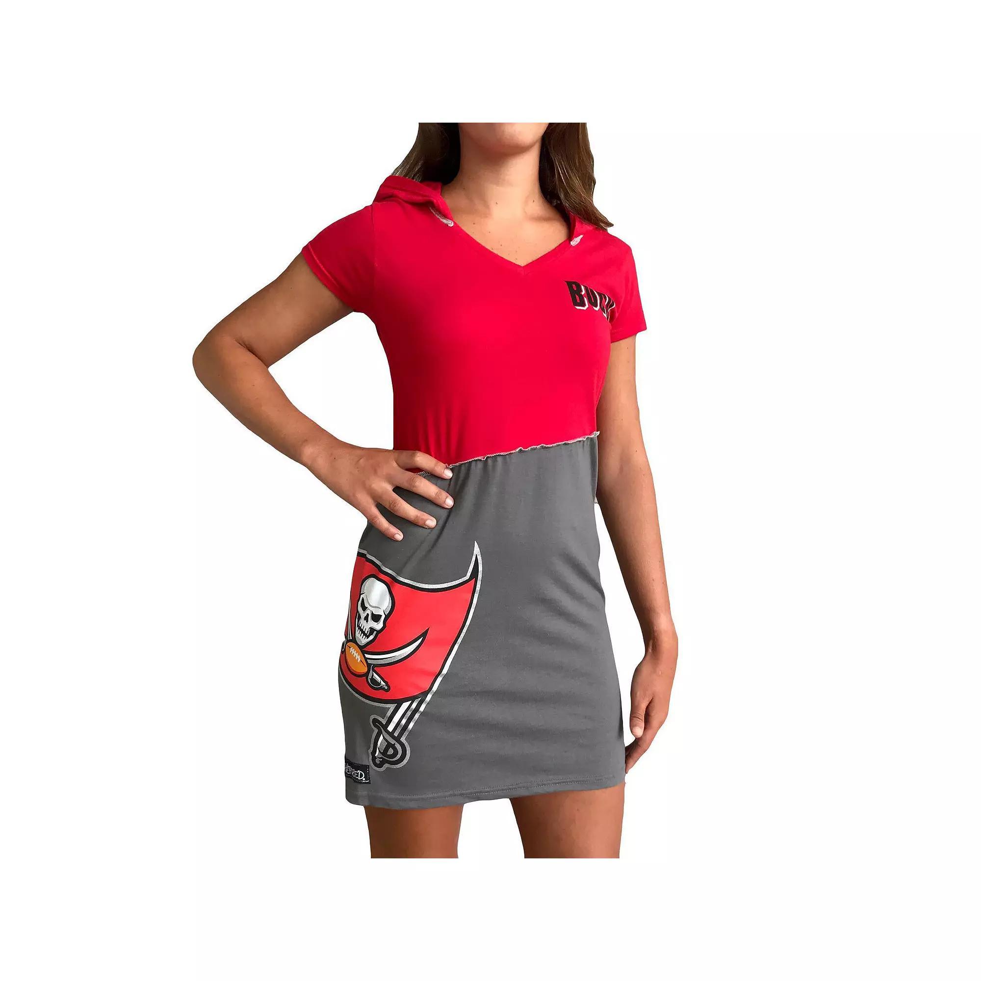 Women's Refried Apparel Red/Pewter Tampa Bay Buccaneers Sustainable Hooded Mini Dress, Size: Small Product Image