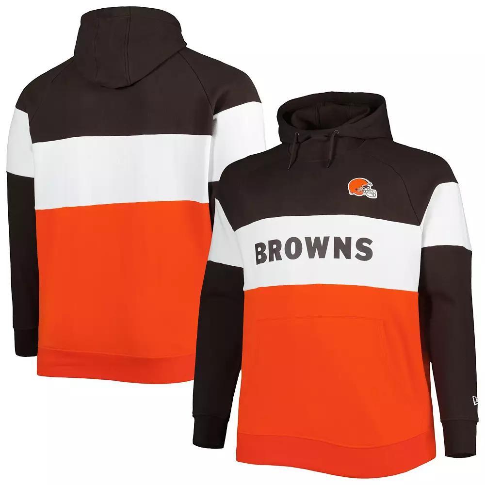 Men's New Era Orange/Brown Cleveland Browns Big & Tall Current Colorblock Raglan Fleece Pullover Hoodie, Size: 3XLT Product Image