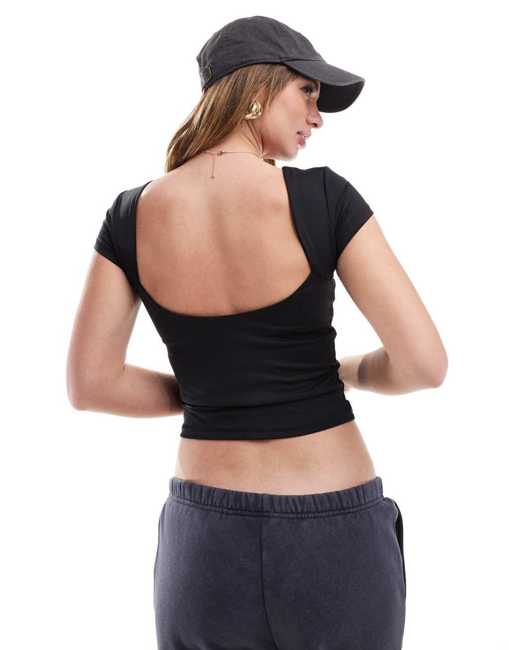 Cotton On backless boat neck t-shirt in black Product Image