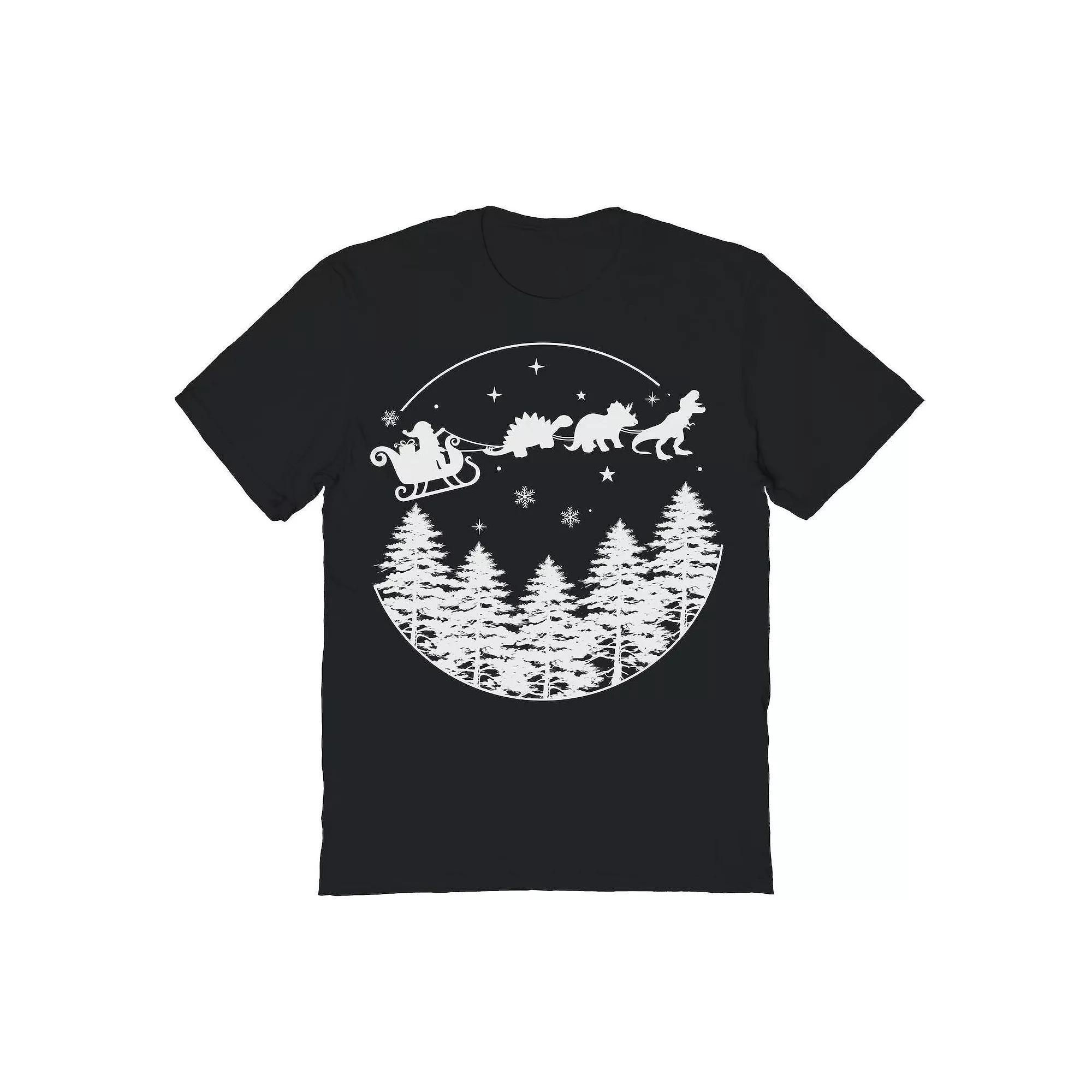 Men's Dinosaur Ride Christmas Graphic Tee, Size: XXL, Red Product Image
