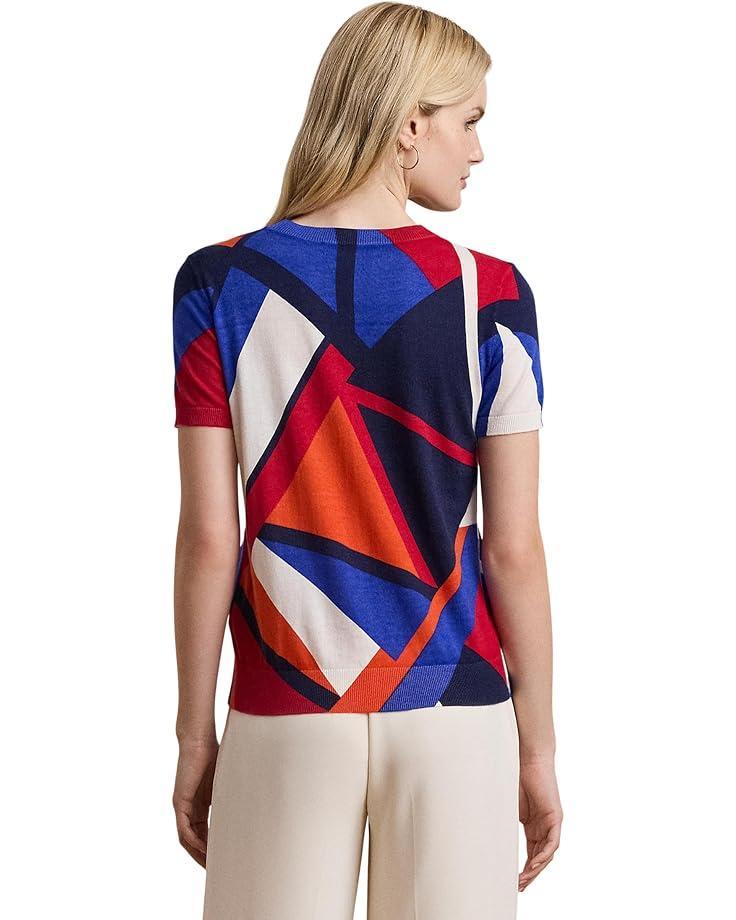 Print Cotton-Blend Short-Sleeve Sweater Product Image