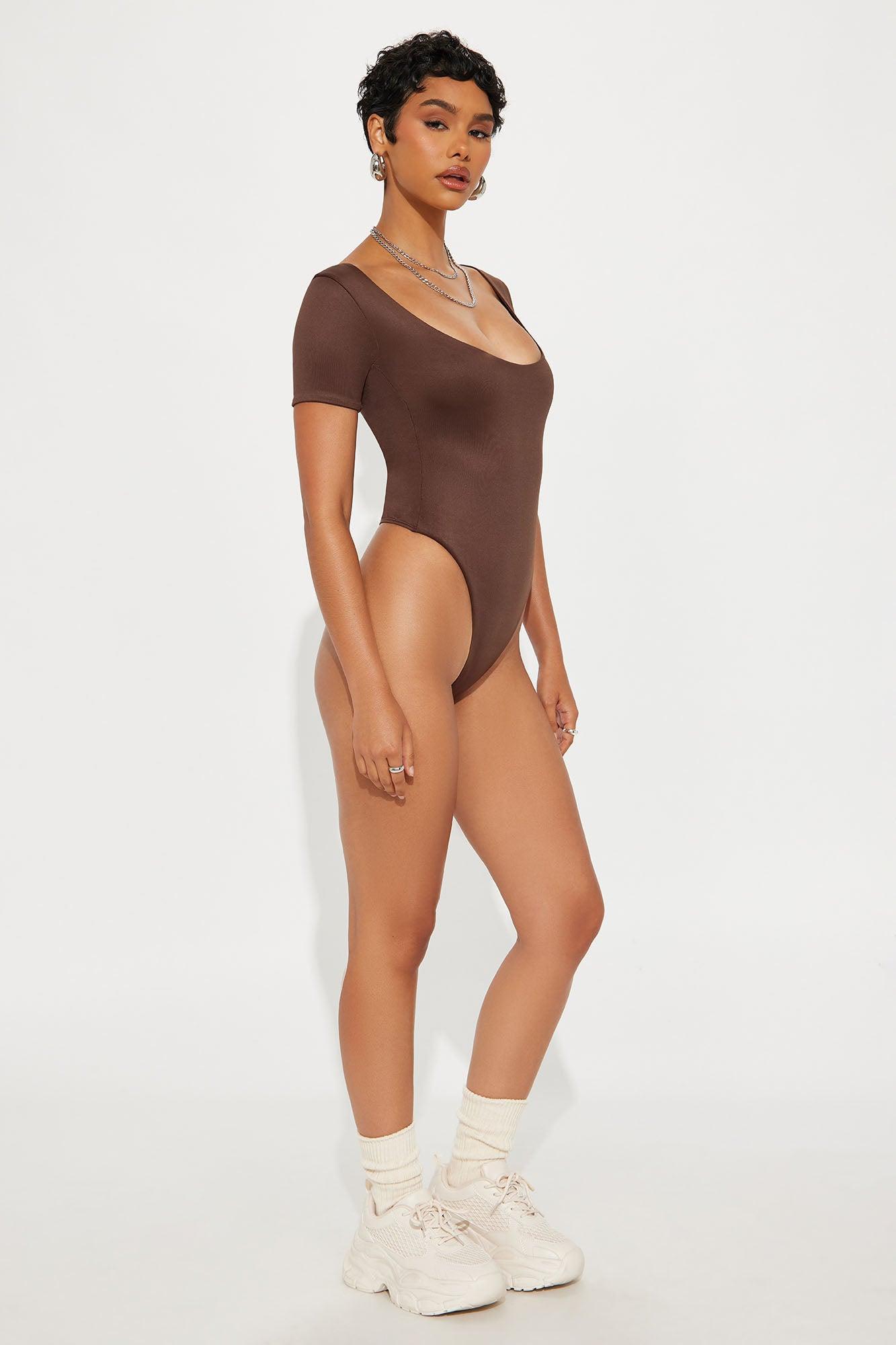 Contour Double Lined Short Sleeve Scoop Neck Bodysuit - Chocolate Product Image