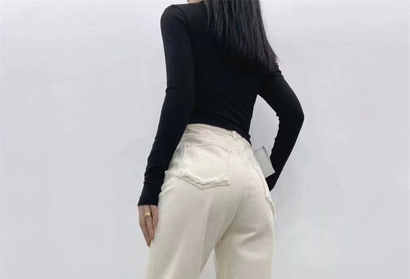 High Rise Washed Ripped Straight Leg Jeans Product Image