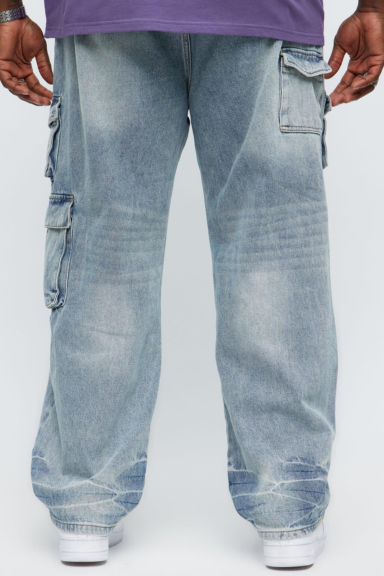 Straight Binded Cargo Jeans - Light Blue Wash Product Image