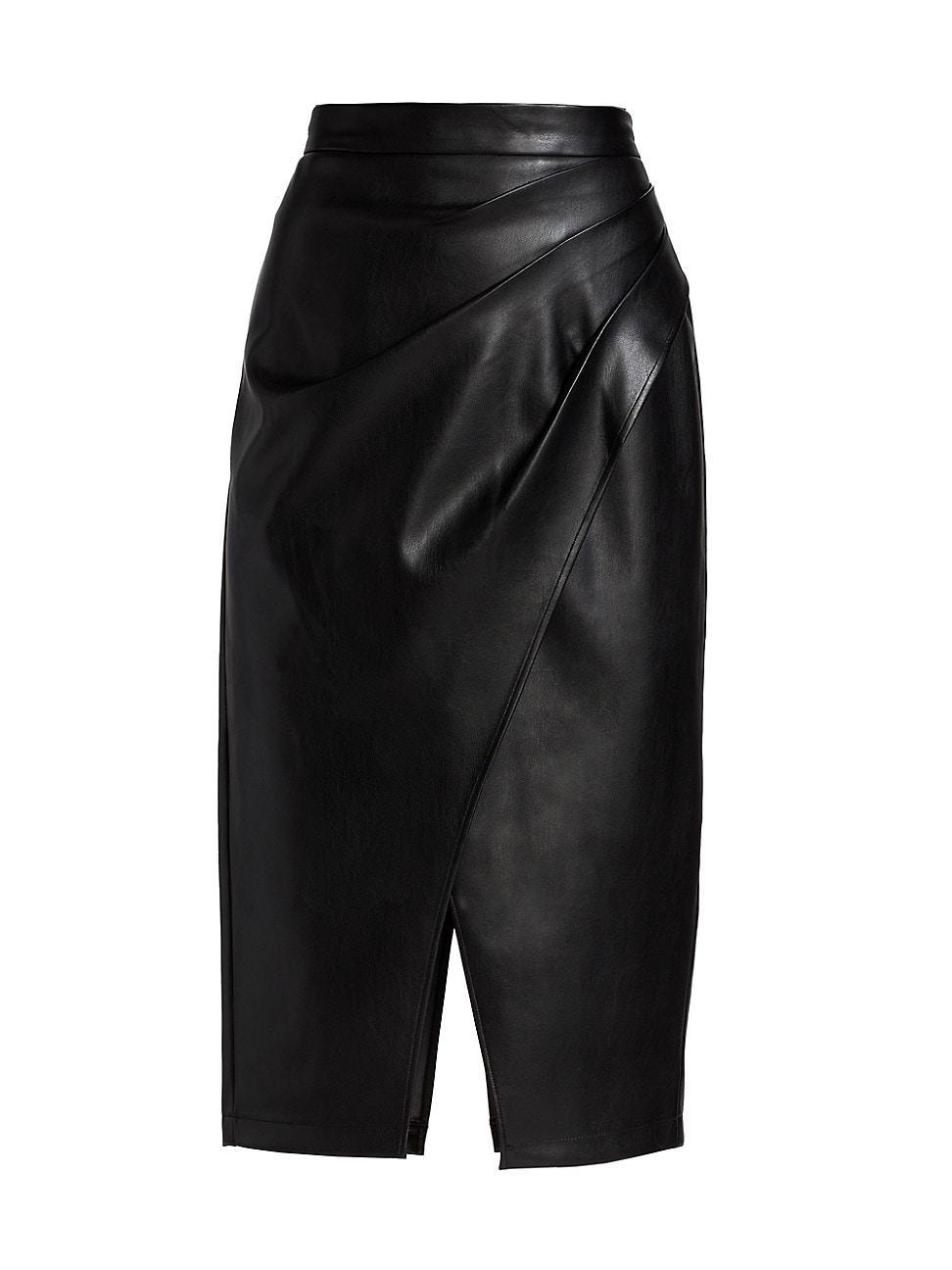 The Rebecca Ruched Vegan Leather Midi Skirt Product Image