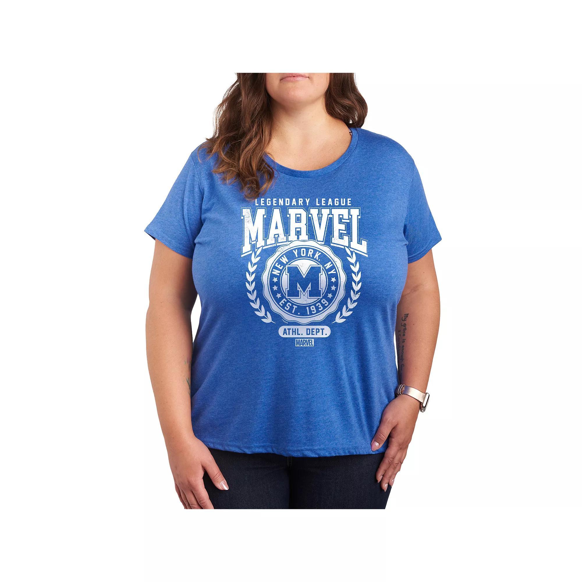 Plus Size Marvel Collegiate League Graphic Tee, Womens Grey Royal Blue Product Image