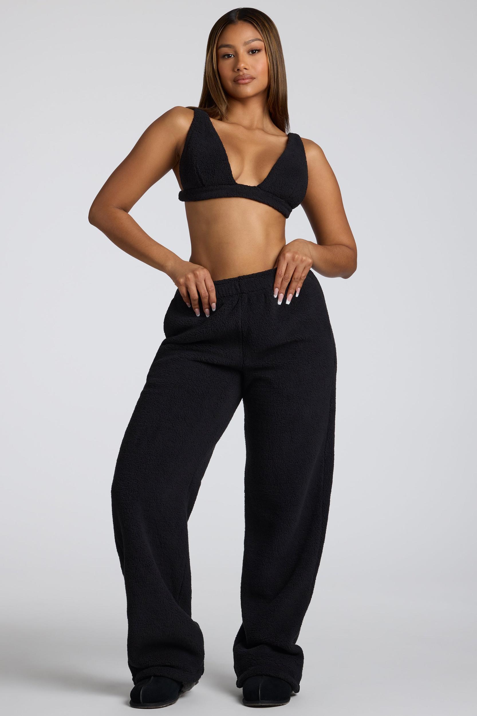V Neck Fleece Bralette in Black Product Image