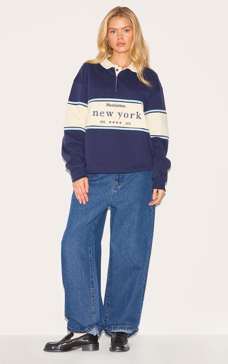 Navy Premium Contrast Collar New York Embroidered Sweatshirt Product Image