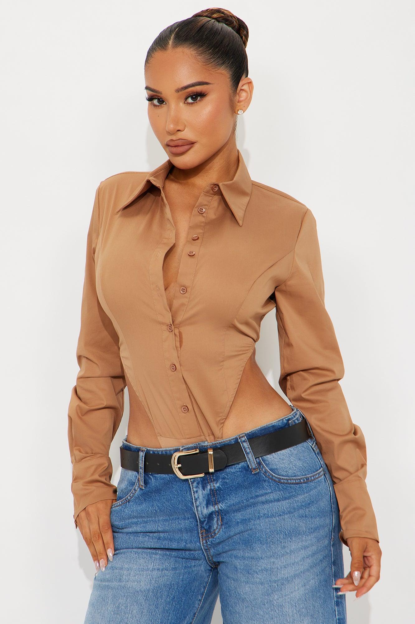 It's Go Time High Cut Poplin Bodysuit - Mocha Product Image